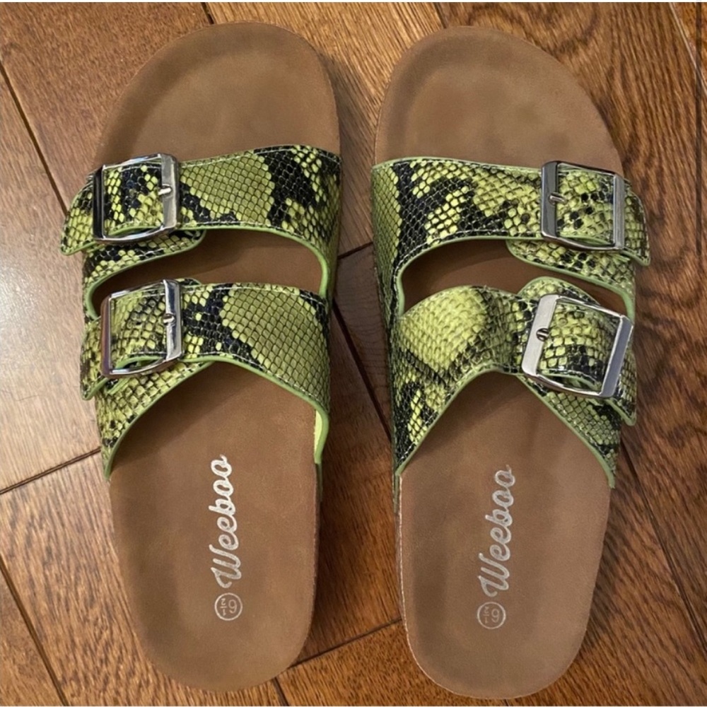 Green snake print slides
